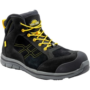 Schwarzer Workpower Sicherheitsstiefel S3 Gweek Gr. 46 mit gelben Schnürsenkeln.