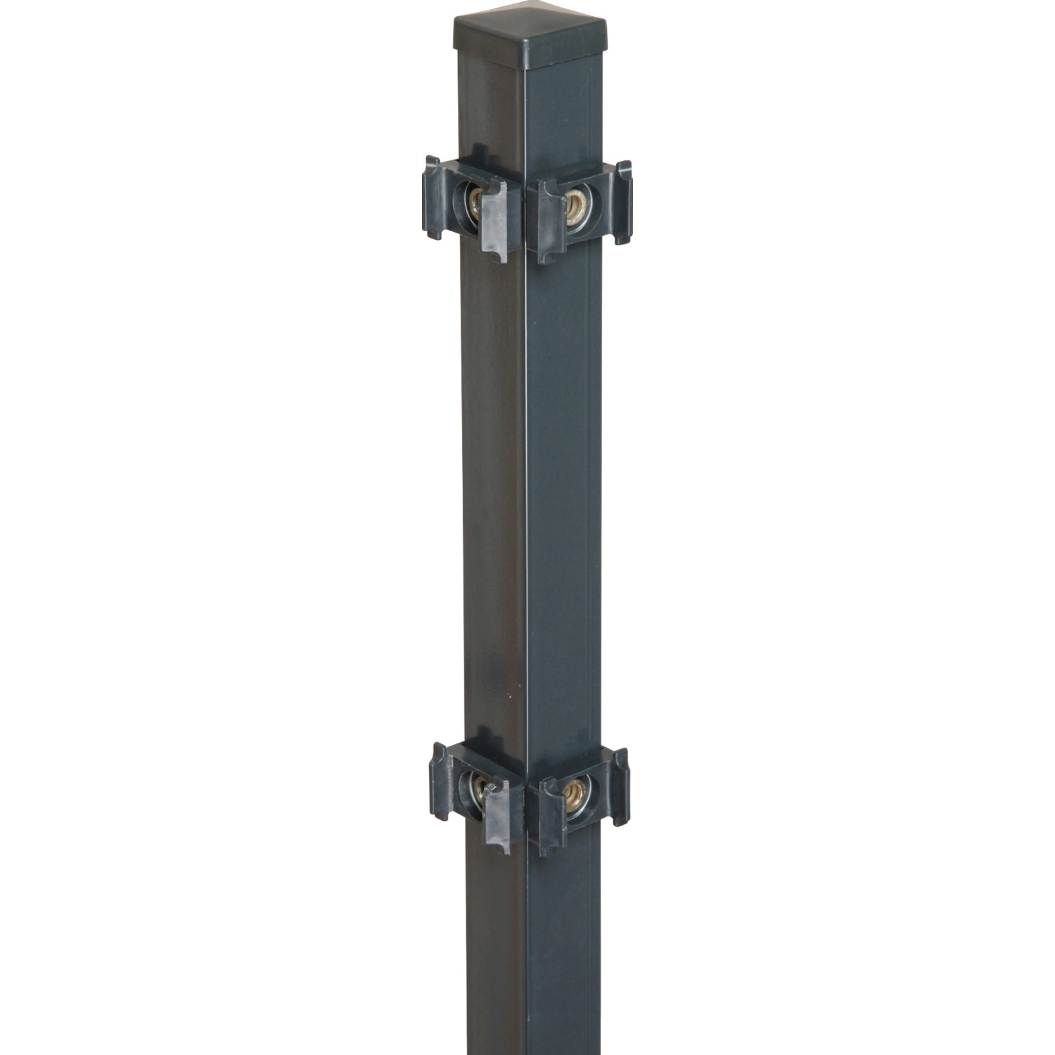 Anthrazitfarbener Eckpfosten (240 cm) mit Klemmplättchen für Zaunbau & Sichtschutz.