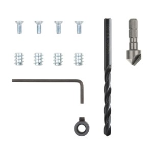 wolfcraft Reparaturset für Topfscharniere Korpusseite: Schrauben, Einschraubmuttern, Bohrer, Senker, Inbusschlüssel. 11-tlg.