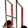 Aluminium Sackkarre mit Treppenrutsche, 150 kg Tragkraft, Luftbereifung und roten Griffen.
