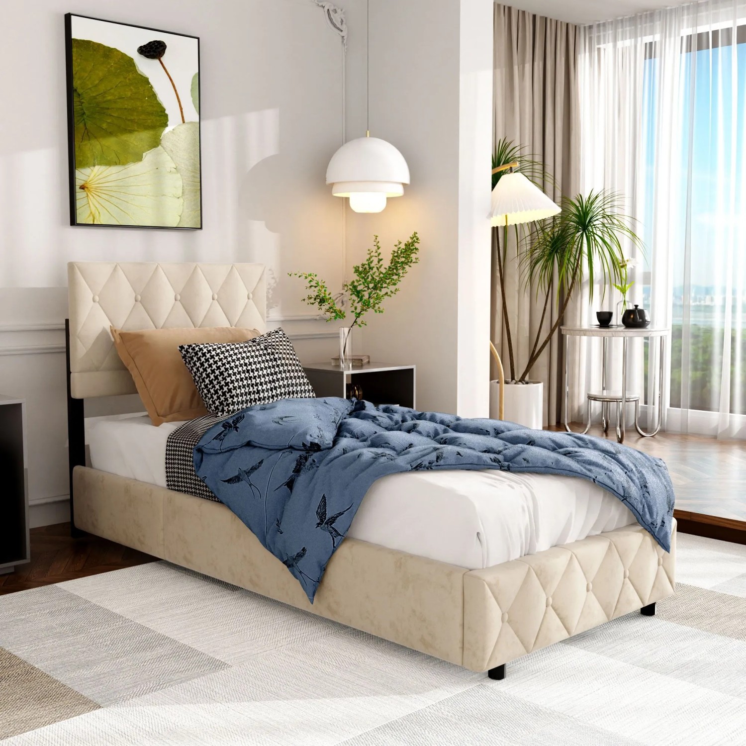 okwish Einzelbett mit Stauraumbett Kopfteil Jugendzimmer mit Matratze 90 x 200 cm Beige kaufen bei OBI