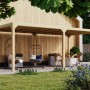 Karibu Pavillon Set Fyrkant, naturbelassen, mit Verlängerung im Garten.