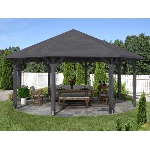 Skan Holz Pavillon Nice, 630x630 cm, schiefergrau, mit Leimholzkonstruktion und Massivholzdach.