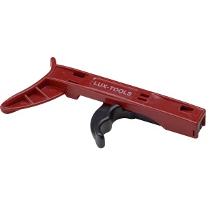 Rote Kabelbinderpistole von LUX-TOOLS zum Spannen und Schneiden von Kabelbindern.