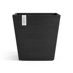 Quadratischer, dunkelgrauer Ecopots Pflanztopf Rotterdam, 45,4 x 44 cm.