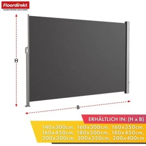 Floordirekt Seitenmarkise Ausziehbar Alu Sichtschutz Blickdicht Anthrazit 180 x 350 cm