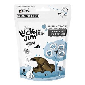 Lucky Jim DuoBities Hunde-Belohnungssnacks Huhn & Lachs, 70g Packung.