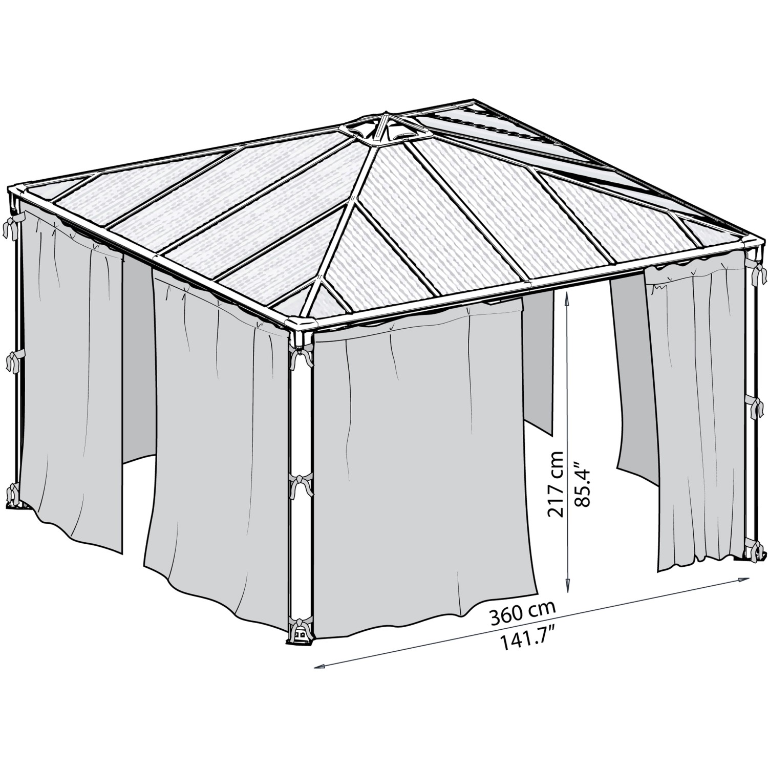 Palram Canopia Vorhangset für Pavillons, anthrazit, mit Reißverschlusstür. Zubehör für Lauben.