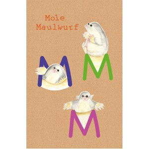 Komar Wandbild ABC Animal M (50x70 cm) mit Maulwürfen und bunten Buchstaben M.