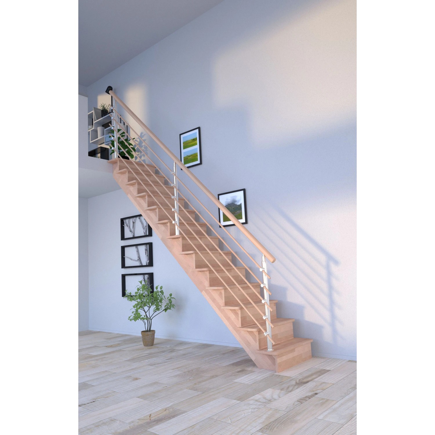 Treppe Lindos Buche Gerade 100 cm Setzstufen Design-Geländer-Holzstäbe FSC®_6