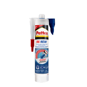 Pattex Neue Fuge Reparatur-Silikon, weiße Kartusche mit SmartNozzle für einfache Anwendung.
