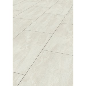 Kronoflooring Laminat Ocean Ice Flow in Steinoptik, helle Fliesen mit Fugen.