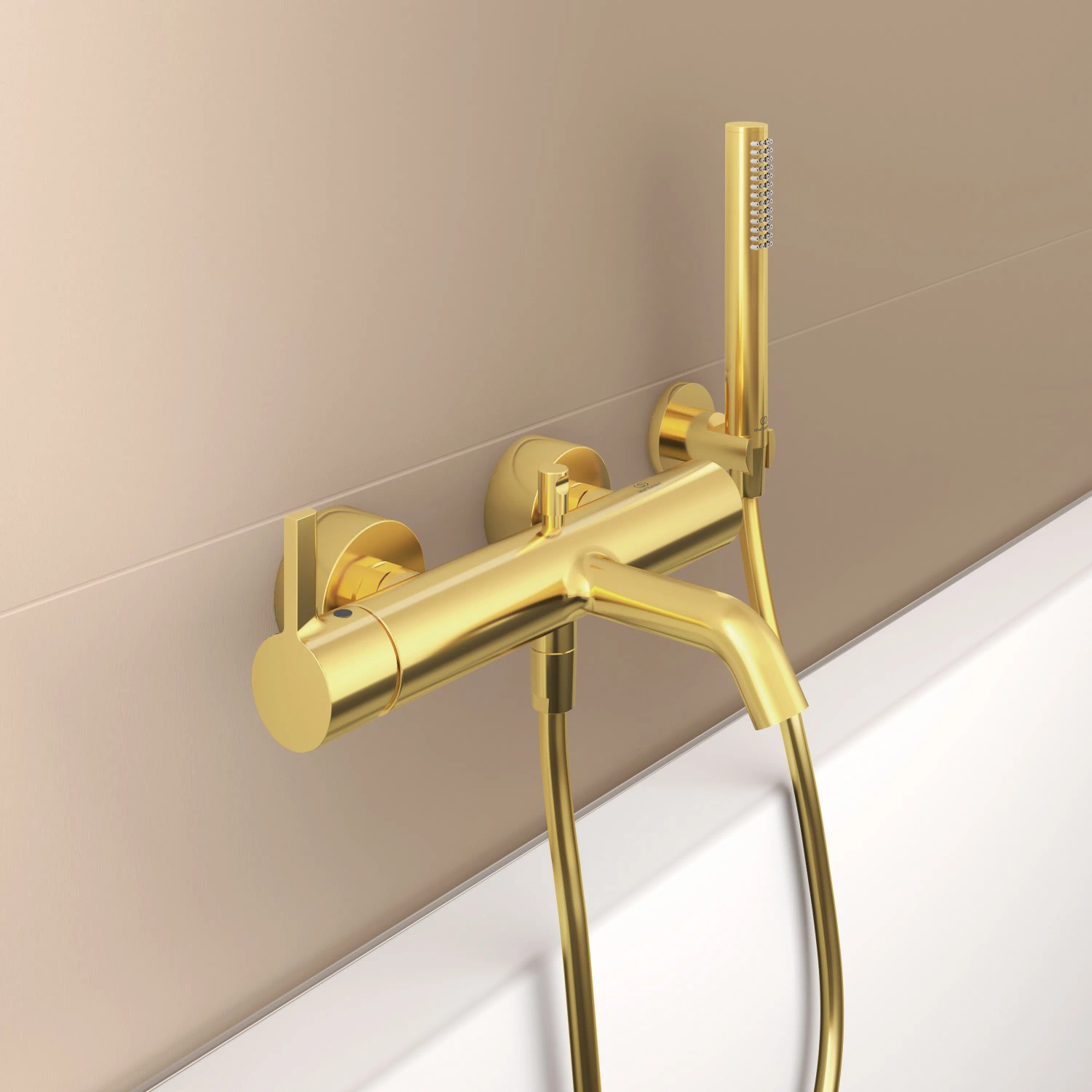 Ideal Standard Brausehalter Idealrain Atelier, rund, gebürstetes Gold.