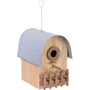 Dobar Nistkasten Rundhaus mit Alu-Dach, Kiefernholz, Bernstein-farben, FSC®-zertifiziert.