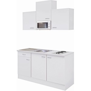 Flex-Well Singleküche Wito, 150 cm, Weiß, mit Kochfeld, Spüle und Mikrowelle.
