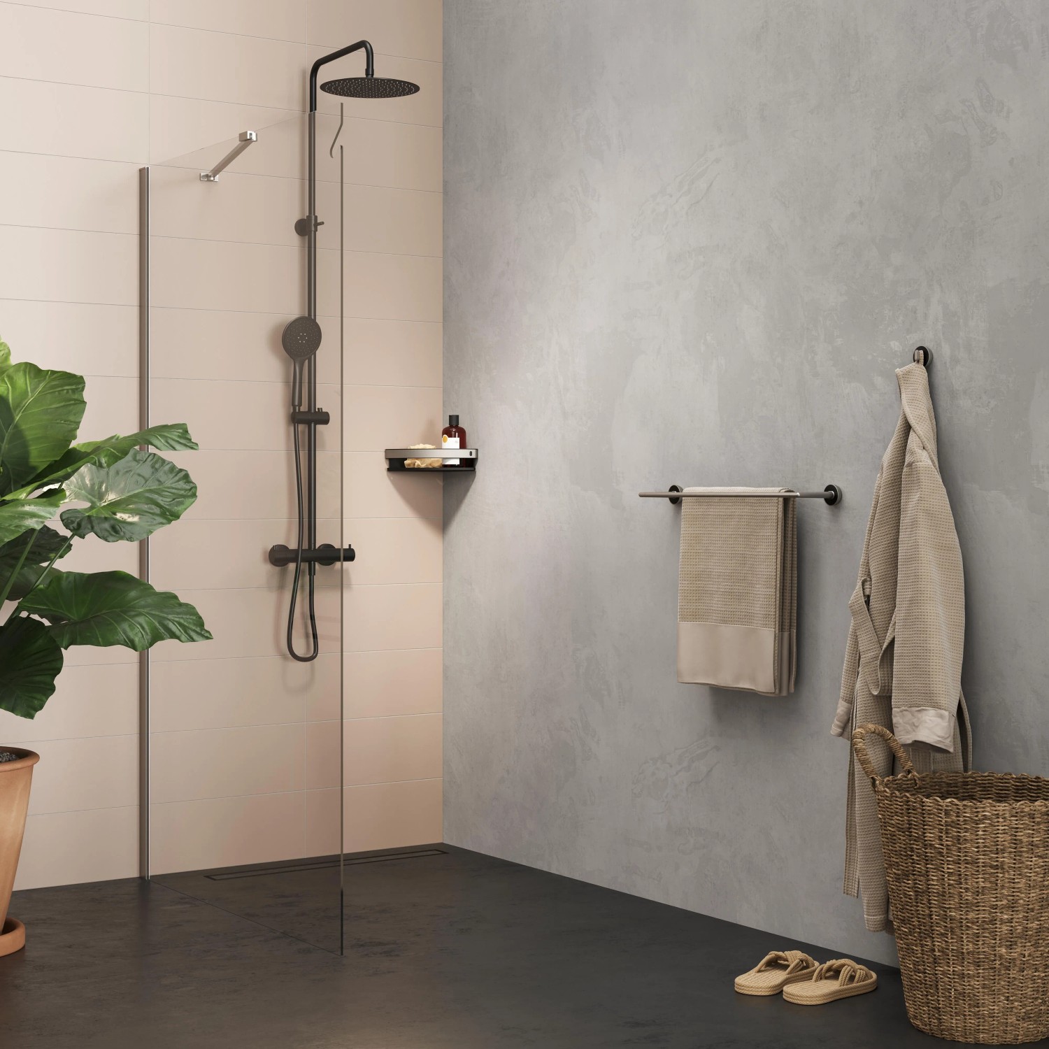 Tiger Cooper Handtuchhaken, groß, Edelstahl/Schwarz im Badezimmer-Design.