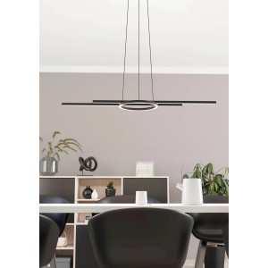 Moderne Eglo Hängeleuchte Zillerio-Z, 5-flammig, schwarz-weiß, mit LED-Profilen und Ring.