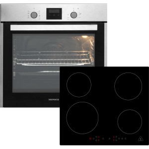 Respekta Herdset Diman + Abra: Edelstahl-Backofen und schwarzes Glaskeramikkochfeld