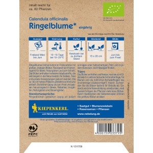 Kiepenkerl Ringelblume Calendula Orange Bio-Saatgut Packung für farbenfrohe Blumen.