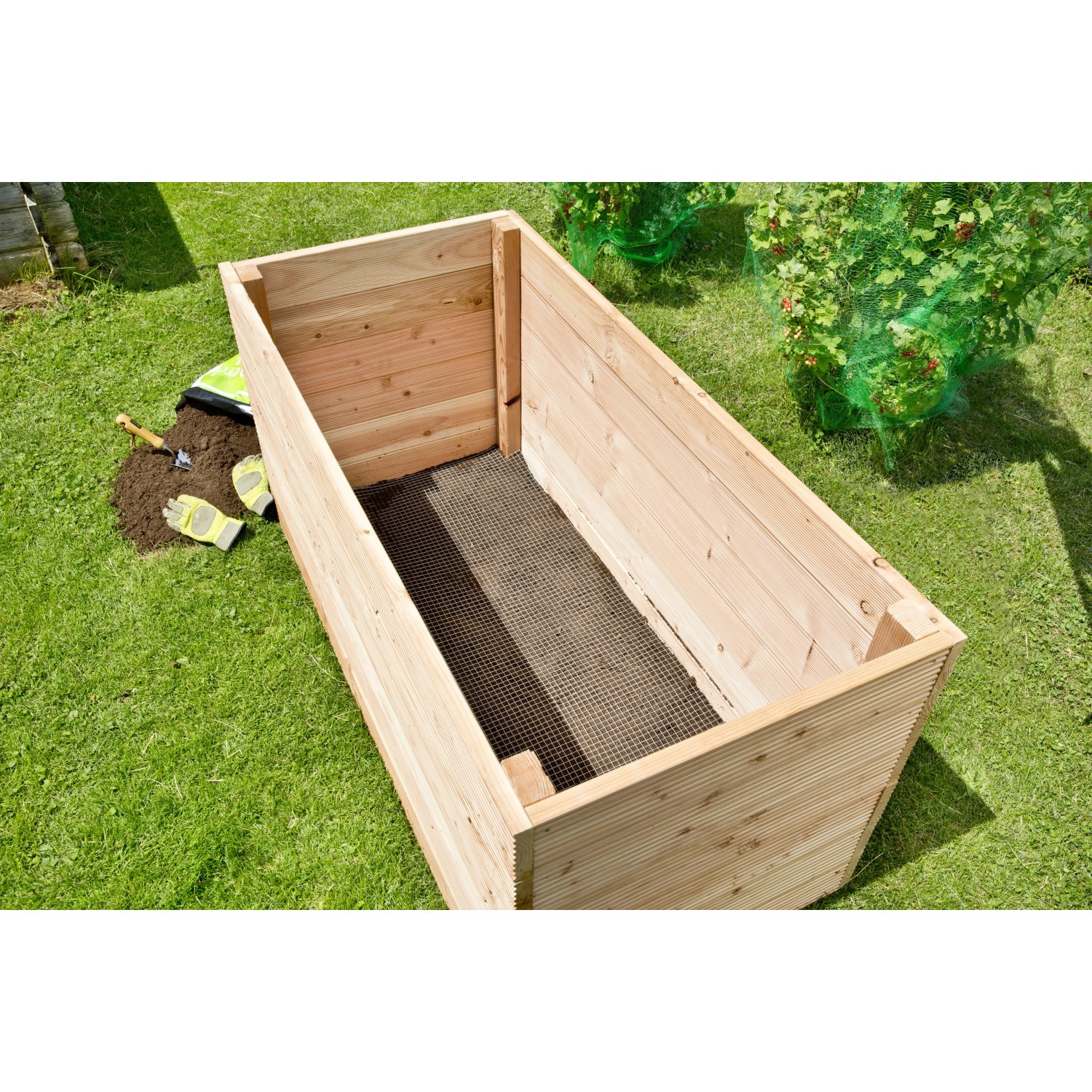 Hochbeet mit Wühlmausgitter 2,1x1,1m. Das Gitter schützt vor Wühlmäusen und Maulwürfen.