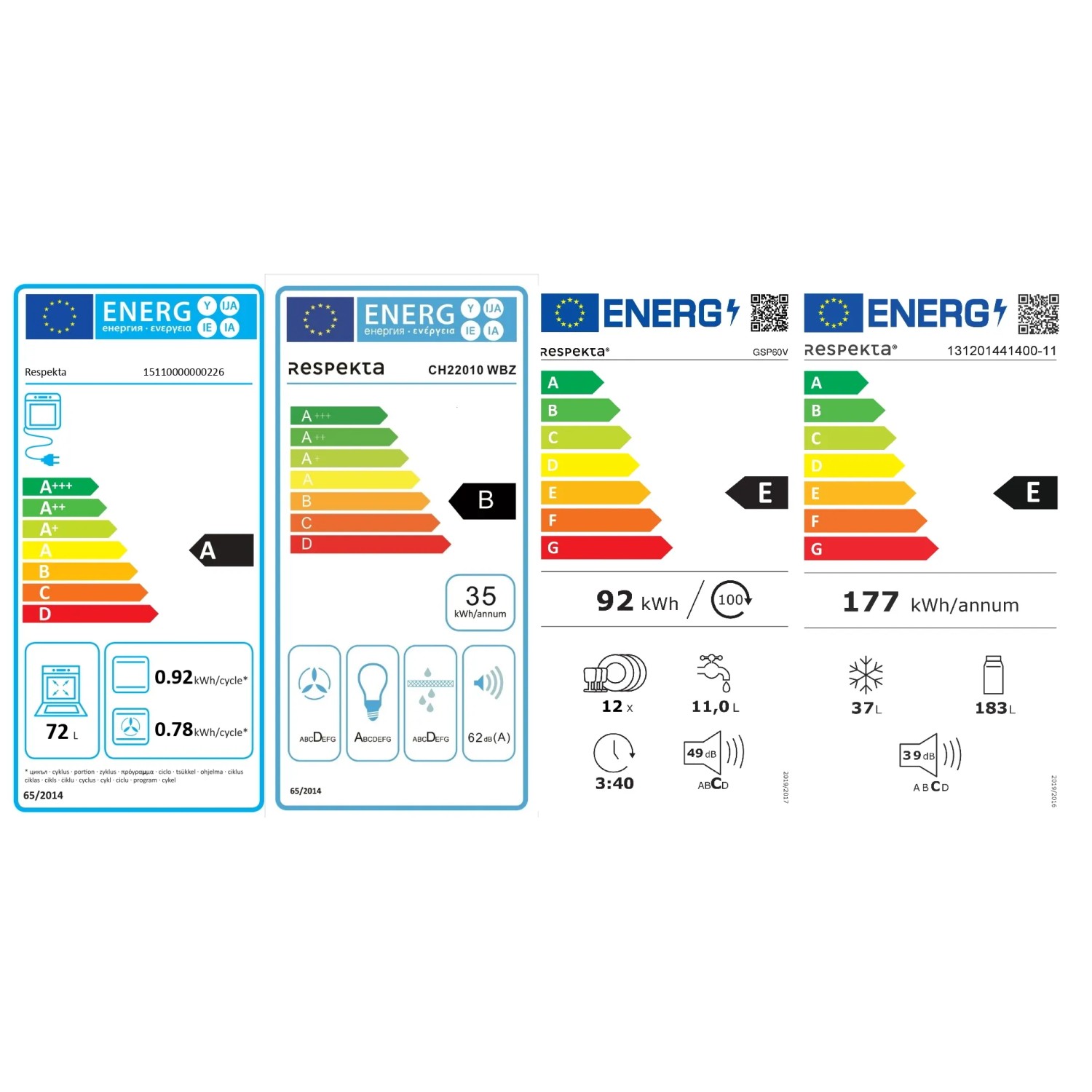 Energieeffizienzlabel für Respekta Einbaugeräte der Premium Küchenzeile.