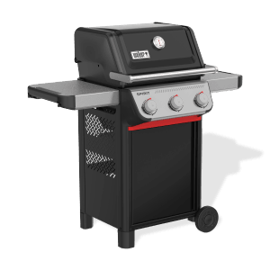 Weber Gasgrill E-310 Spirit 2025, Schwarz, mit 3 Brennern und Seitentischen.