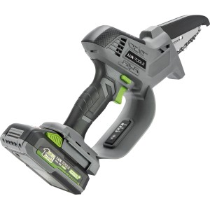 LUX-TOOLS Akku-Astsäge 20 V, ideal für Gartenarbeiten. Kompakte Bauweise, sichere Handhabung.