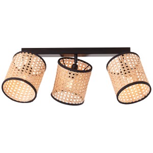 Brilliant Deckenleuchte Wiley, schwarz-Rattan, 3-flammig. Wandlampe mit Rattan-Schirmen.