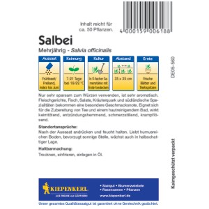 Kiepenkerl Salbei Echter Salbei Samenpackung mit Aussaat- und Erntehinweisen.
