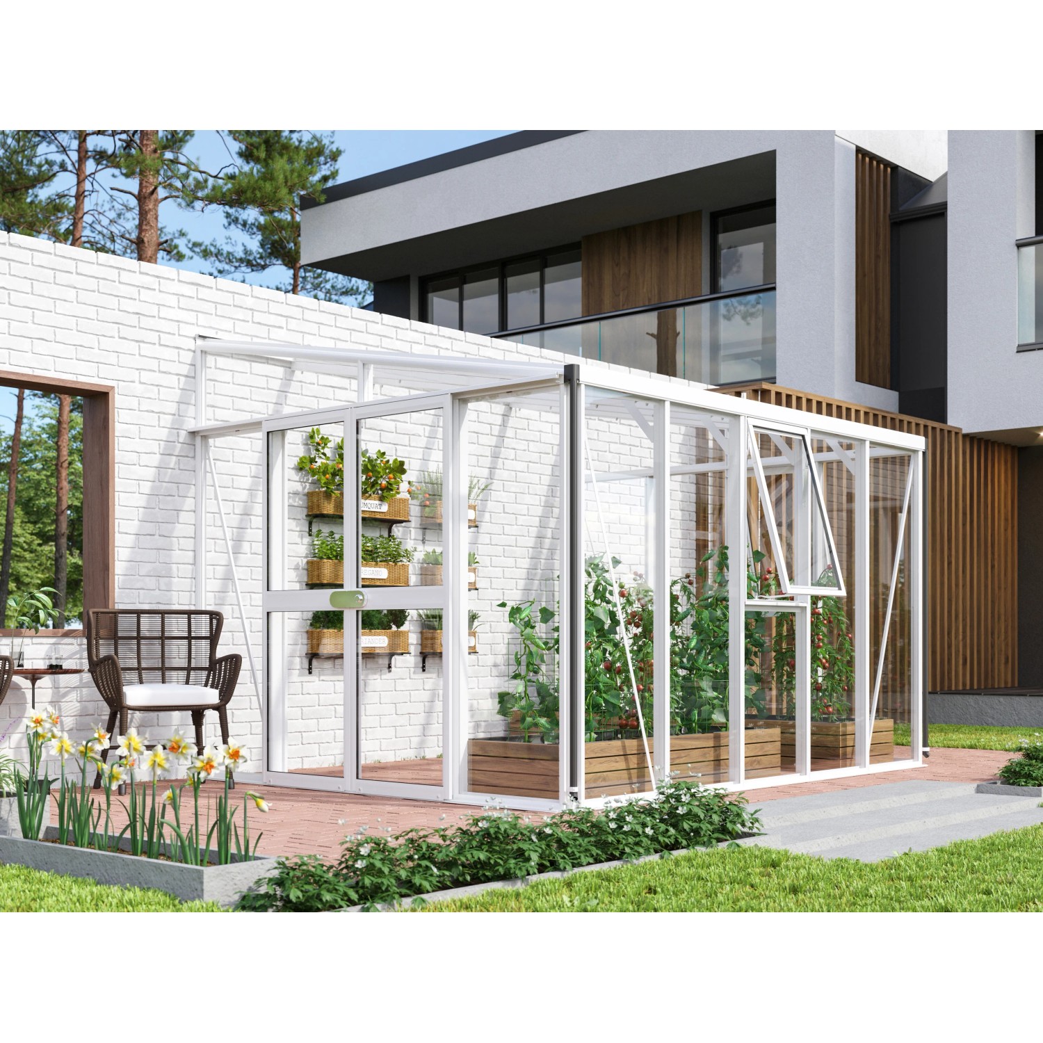 Vitavia Pavillon Helena 8600 mit Nachrüstsatz in Weiß, Gewächshaus-Zubehör für mehr Stabilität.