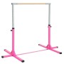 Rosa Gymnastik-Turnreck aus Stahl mit Buchenholzstange, höhenverstellbar. Stabile Basis für Kinder Sport.