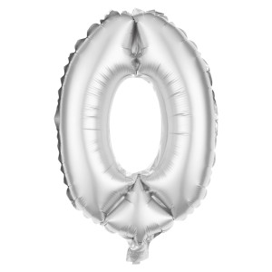 Silberner Folienballon in Form der Zahl 0, ideal für Partys und Geburtstage.