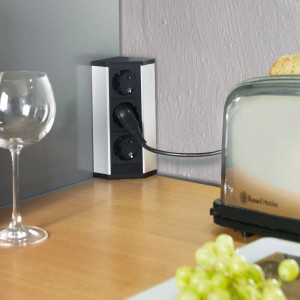 Emuca Aufputz Multistecker V Dock 3 X Schuko Steckdose Kunststoff und Aluminium Matt Eloxiert
