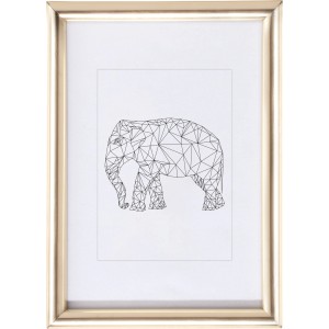 Goldener Kunststoff Bilderrahmen 10x15 cm mit Passepartout und geometrischem Elefantenbild.