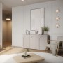 Graubeiges Sideboard Arkadia mit drei Türen und bogengefrästen Fronten. Moderne Kommode für stilvollen Stauraum.