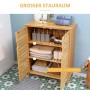 Kleankin Bambus Badezimmerschrank, 68x32x86 cm, mit Lamellentüren und 2 Innenregalen für Badutensilien.