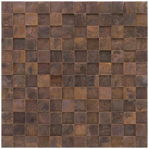 3D Mosaikfliese aus Metall in Kupferoptik, quadratisch, 30x30 cm, für Innenräume.