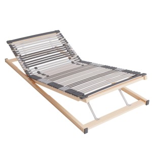 Verstellbarer 7-Zonen Lattenrost 80x210cm von AM Qualitätsmatratzen, Kopf- und Fußteil hochgestellt.