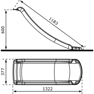 Technische Zeichnung der weißen Axi Sky120 Rutsche, 118,3 x 37,7 cm, für Spielturm.