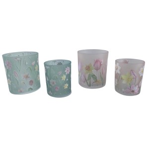 Boltze Windlicht-Set Tulip, 2-teilig, mit Blumenmuster in Multicolor, 10x9x9cm.