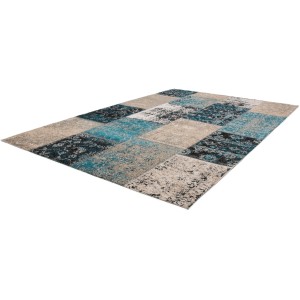Blauer Vintage Teppich Vecchia 80x150 cm mit Patchwork-Design für Wohnräume.