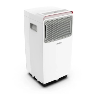 Mobile Comfee Klimaanlage CPPHA-09CRN7-L in Weiß, mit Lüftungsgitter und Rollen.