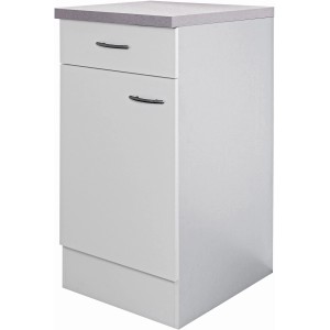 Flex-Well Unterschrank Wito, 40 cm, Weiß: Küchenschrank mit Schublade und Tür, Edelstahlgriffe.