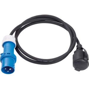 CEE Caravan Adapterleitung IP44, 1,5 m, blau/schwarz, für Camping und Garten.