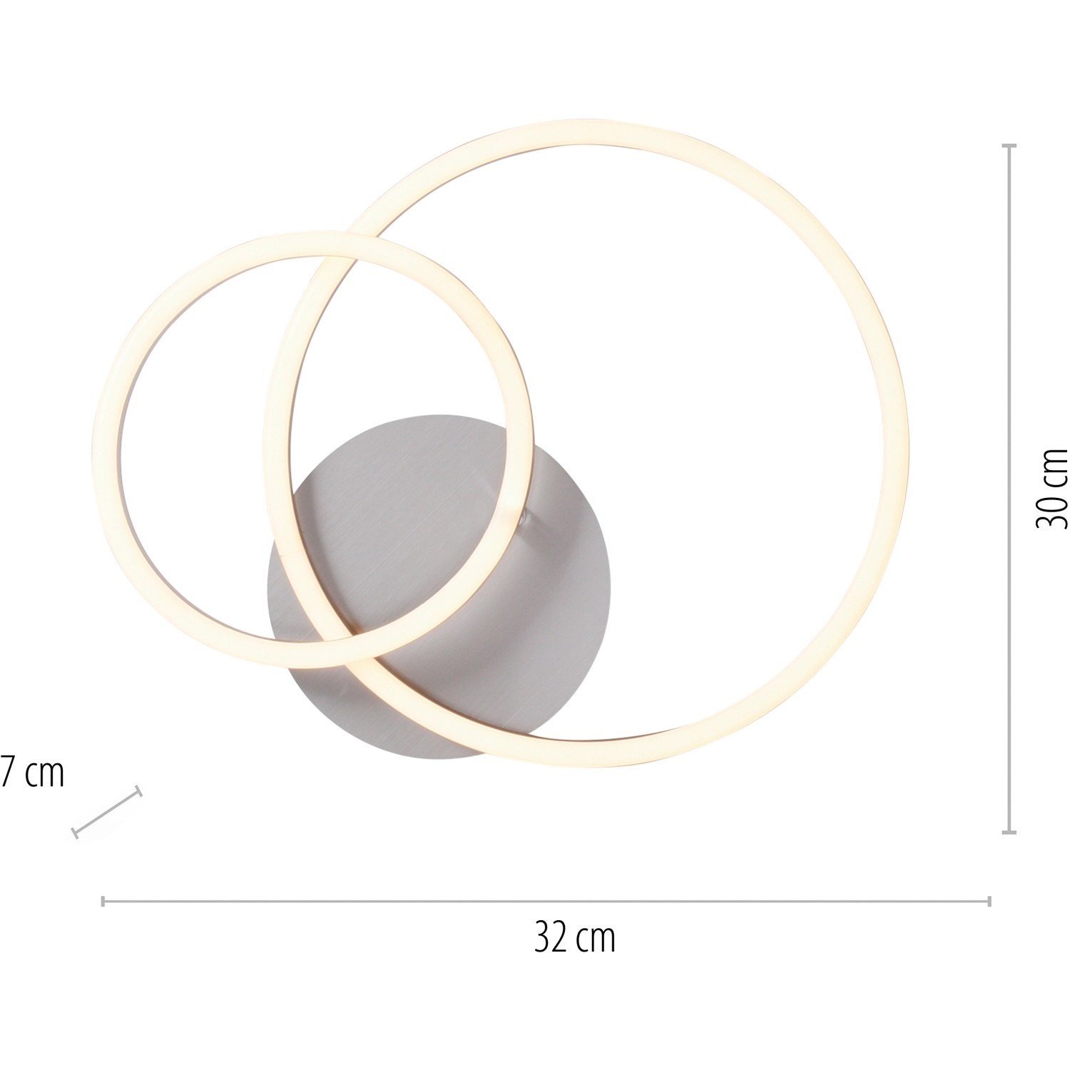 Moderne LED-Deckenleuchte Ivanka von Just Light, 41,5x29 cm, mit zwei verschlungenen Ringen und warmweißem Licht.