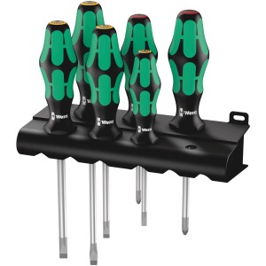 Wera Schraubendreher-Set Kraftform Plus, 6-teilig, mit Rack zur Aufbewahrung.