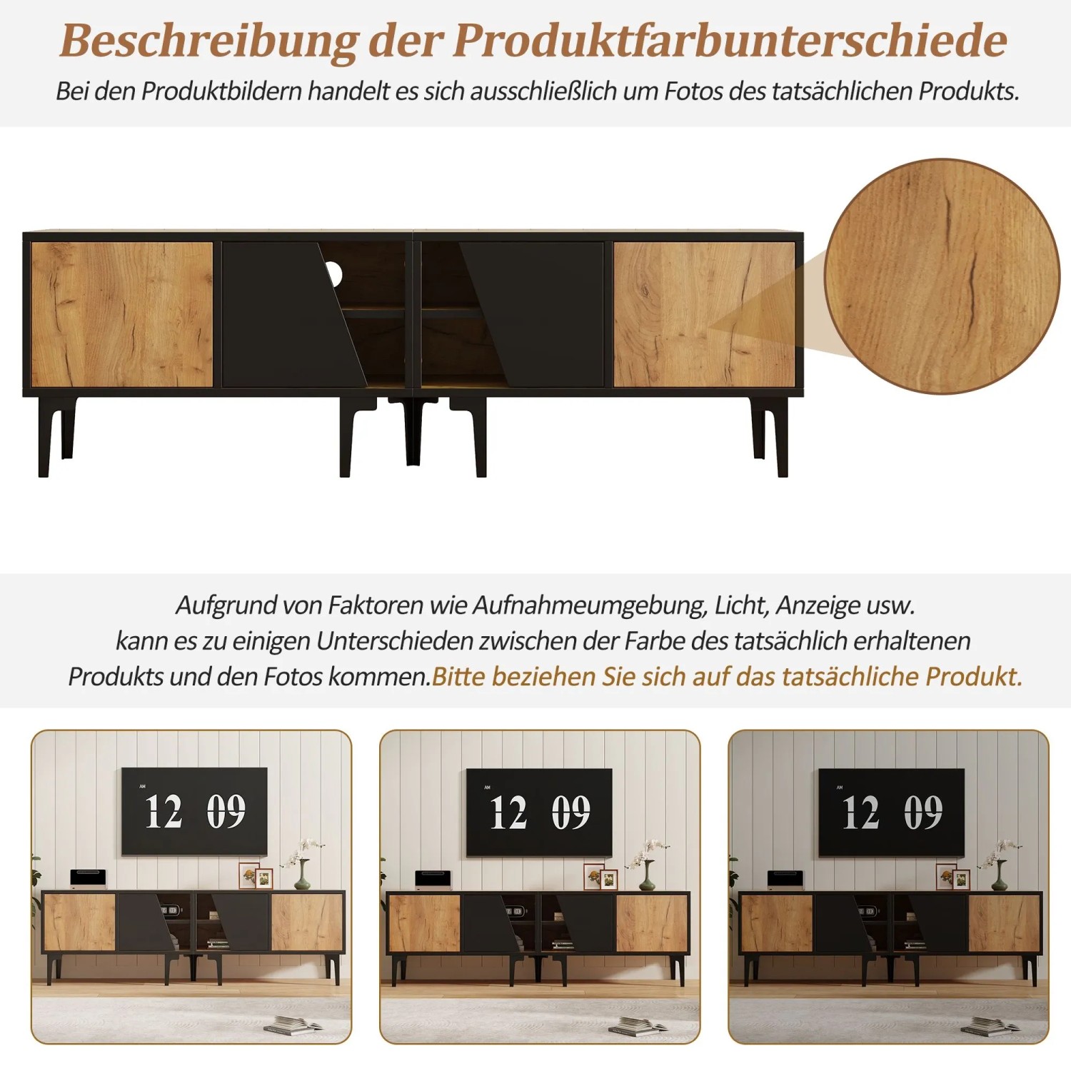 okwish TV Schrank mit Stauraum Fächern Wohnzimmer 160x36.5x45cm Braun_4