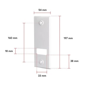 Weiße Bauheld Rollladen Gurtwickler Abdeckplatte aus Kunststoff mit Maßen und 160mm Lochabstand. Für Rollladensteuerung.