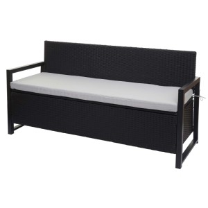 Anthrazitfarbene Poly-Rattan Sitzbank mit grauen Kissen, Möbel für Garten, Terrasse oder Balkon.