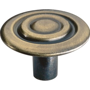 Knopf 920, Altmessing brüniert, Möbelknopf aus Metall mit konzentrischen Kreisen.